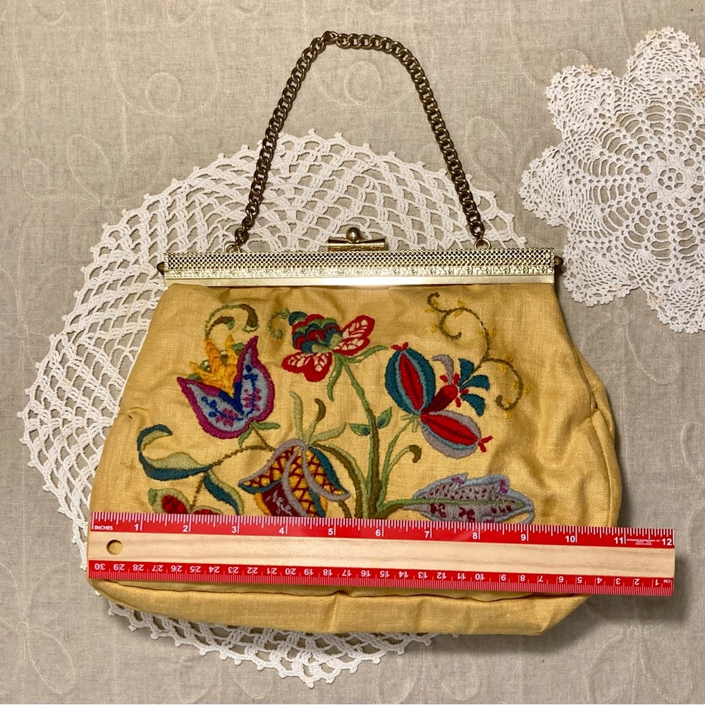 Vintage Handstitched Crewel Needlepoint Handbag Double Sided Design - Picture 9 of 14